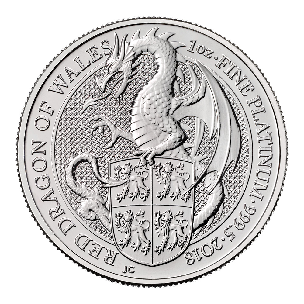 2018 1 oz Queen's Beast Dragon of Wales Platinum Coin