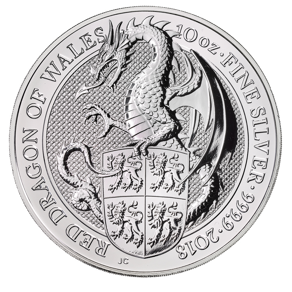 2018 10 oz Queen's Beasts Red Dragon of Wales Silver Coin