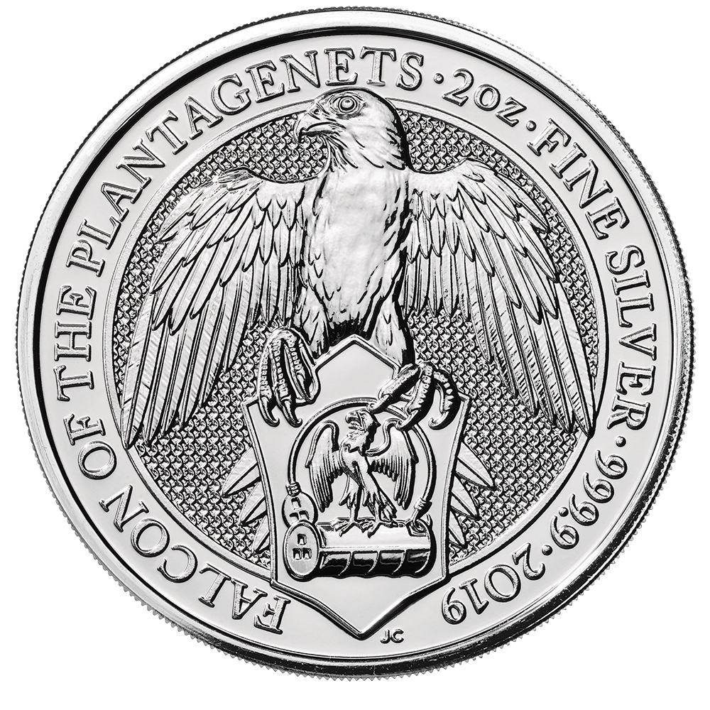 2019 2 oz Queen's Beasts Falcon of the Plantagenets Silver Coin