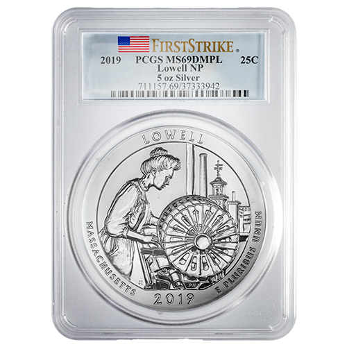 2019 PCGS MS-69 DMPL First Strikes 5 oz America The Beautiful Lowell Historical Park Silver Coin