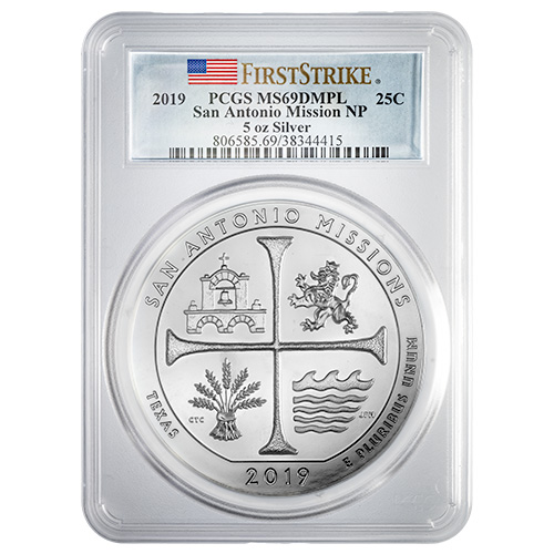 2019 PCGS MS-69 DMPL First Strikes 5 oz America The Beautiful San Antonio Missions Silver Coin