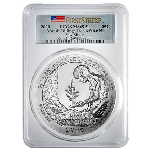 2020 PCGS MS-69 DMPL First Strikes 5 oz America The Beautiful Marsh-Billings Rockefeller Silver Coin