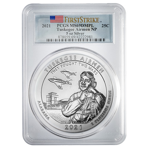 2021 PCGS MS-69 DMPL First Strikes 5 oz America The Beautiful Tuskegee Airmen Silver Coin