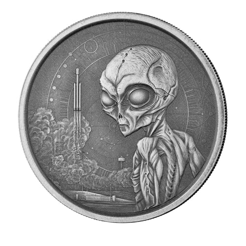 2021 1 oz Ghana Alien Antique Silver Coin