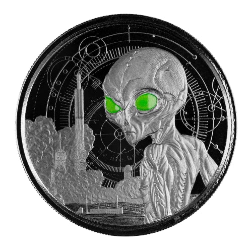 2021 1 oz Ghana Alien Rhodium Plated Silver Coin