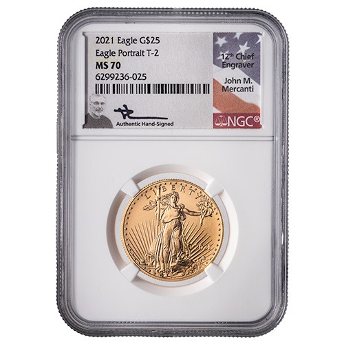 2021 NGC MS-70 1/2 oz American Gold Eagle Coin - John Mercanti Label (Type 2)