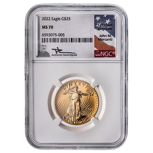 2022 NGC MS-70 1/2 oz American Gold Eagle Coin - John Mercanti Label