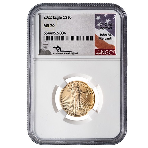 2022 NGC MS-70 1/4 oz American Gold Eagle Coin - John Mercanti Label
