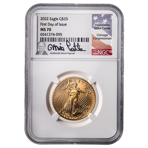 2022 NGC MS-70 First Day of Issue 1/2 oz American Gold Eagle Coin - Mike Castle Label