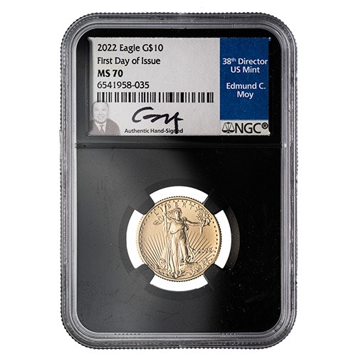 2022 NGC MS-70 First Day of Issue 1/4 oz American Gold Eagle Coin - Edmund C. Moy Label with Black Core