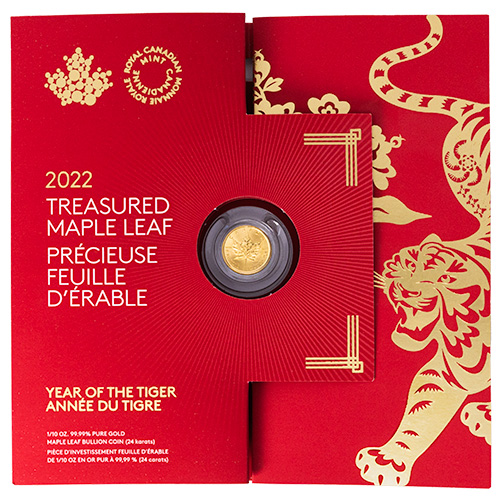 2022 1/10th oz Treasured Gold Maple Leaf Coin - Year of the Tiger Special Package