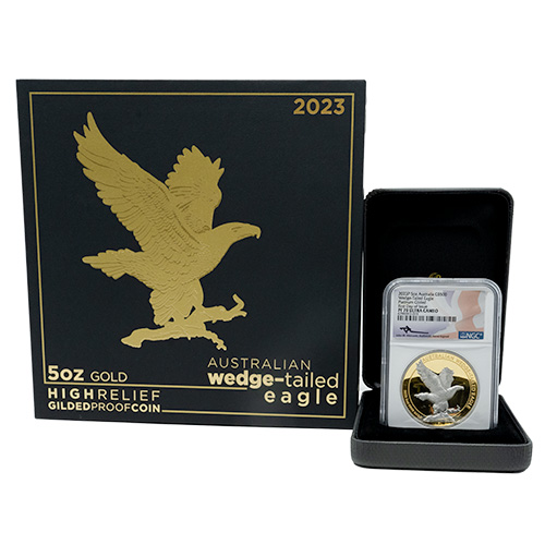 2023 NGC PF-70 First Day of Issue 5 oz Australian Wedge-Tailed Eagle Proof Platinum Gilded Coin with Box and COA