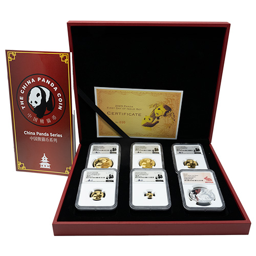 2023 NGC MS-70 One of First 200 Struck at Shenzhen Mint Chinese Gold Panda 5-Coin Signature Set with Box and COA