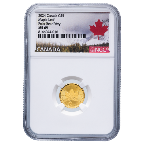 NGC MS-69 2024 1/10 oz Canadian Gold Maple Leaf Coin - Polar Bear Privy Mark