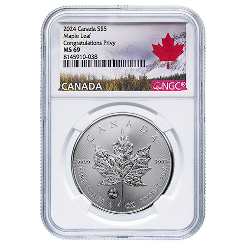 2024 1 oz NGC MS-69 Canadian Silver Maple Leaf Coin - Congratulations Privy Mark