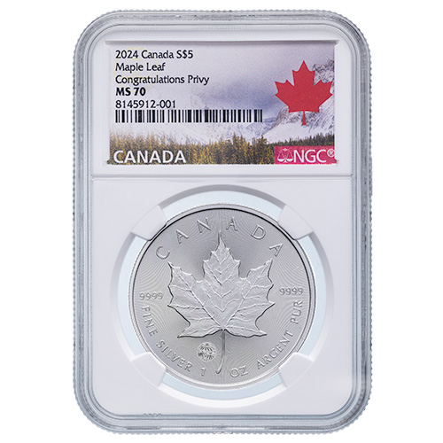 NGC MS-70 2024 1 oz Canadian Silver Maple Leaf Coin - Congratulations Privy Mark