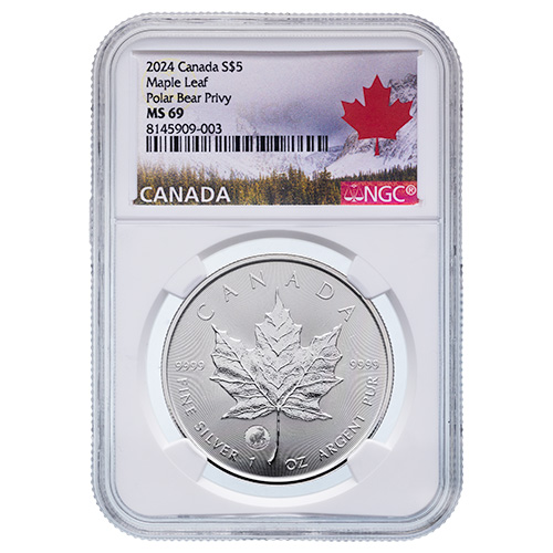 2024 1 oz NGC MS-69 Canadian Silver Maple Leaf Coin - Polar Bear Privy Mark