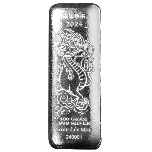 2024 100 Gram Lunar Dragon Silver Bar