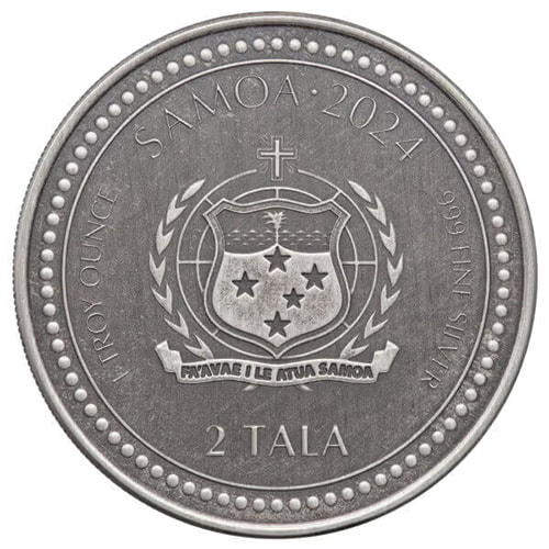 2024 1 oz Samoa Antique Silver Dragon Coin