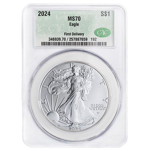CAC-G MS-70 First Delivery 2024 1 oz American Silver Eagle Coin