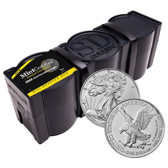 2025 American Silver Eagles 100-Coin MintCertified™ Premium Uncirculated Mini Monster Box (100 oz)