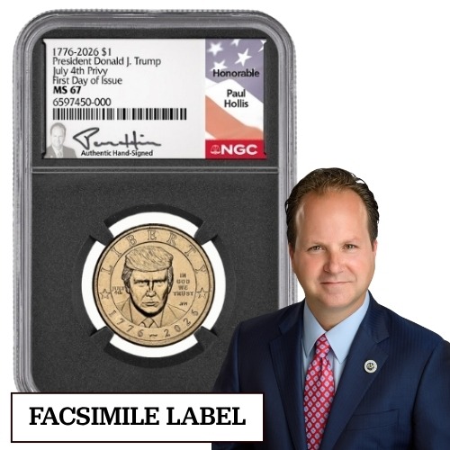 2026-P US Trump Dollar July 4th Privy NGC MS-67 FDOI Paul Hollis Signed - Black Core