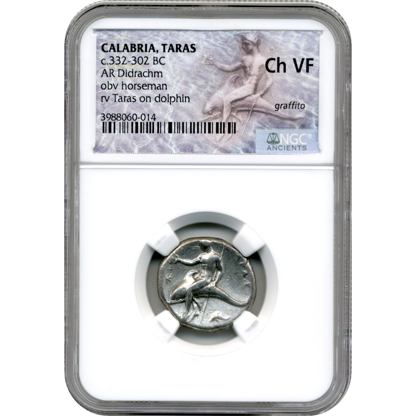 Calabria, Taras AR Didrachm 332-302 BC - NGC Ch VF