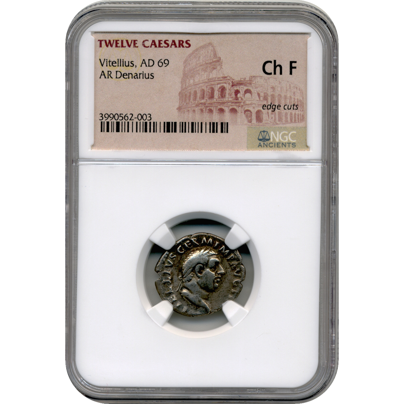 Twelve Caesars Vitellius AR Denarius AD 69 - NGC Ch F