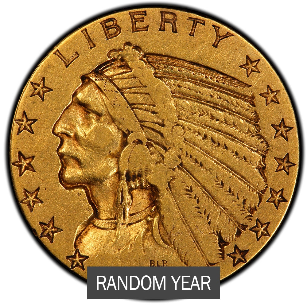 $5 Indian Half Eagle Gold Coin (VF) - Random Year