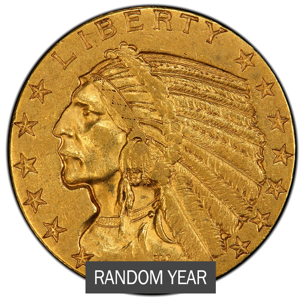 $5 Indian Half Eagle Gold Coin (XF) - Random Year