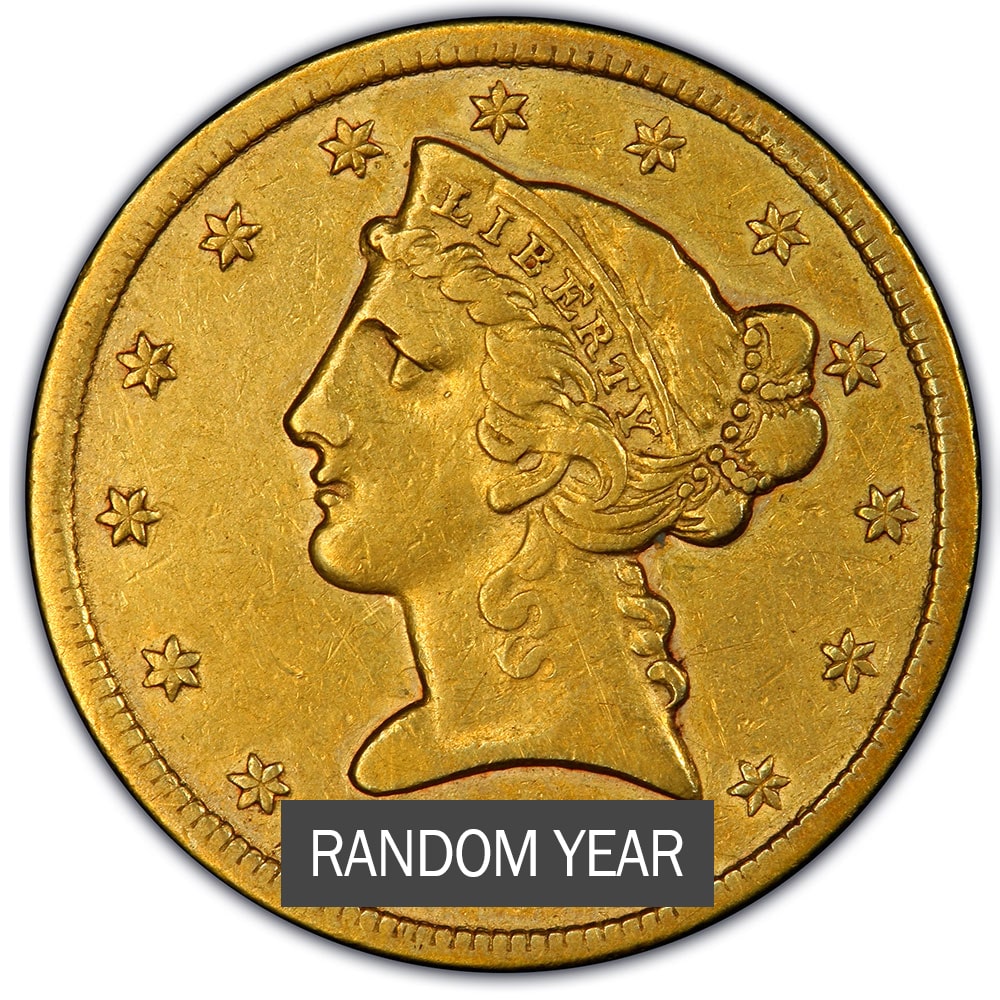 $5 Liberty Half Eagle Gold Coin (VF) - Random Year