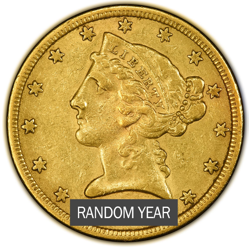 $5 Liberty Half Eagle Gold Coin (XF) - Random Year