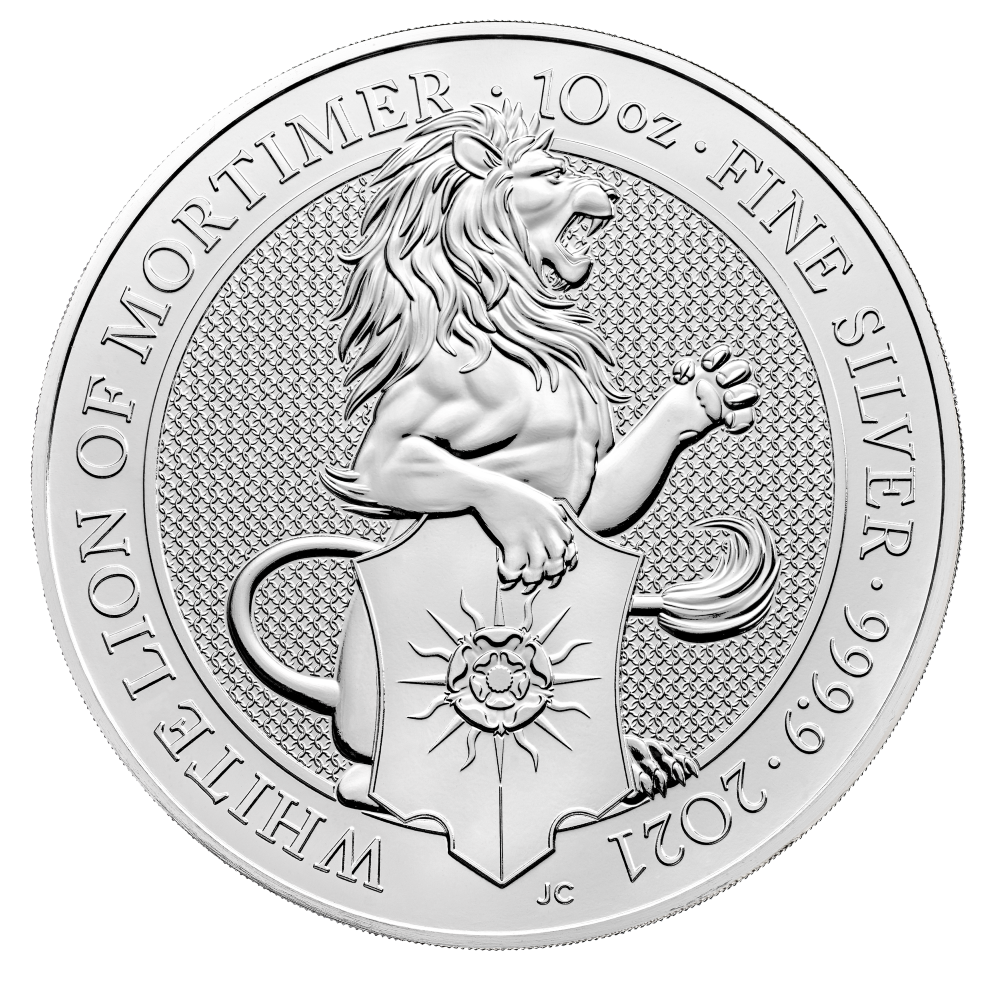 2021 10 oz Queen's Beasts White Lion of Mortimer Silver Coin