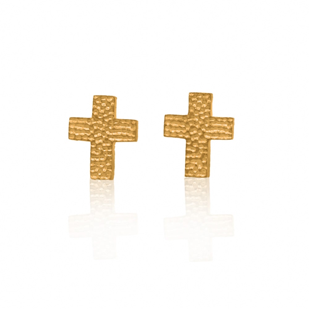 Gold Hammered Cross Earrings-SD24K