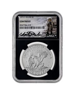 1972-S NGC Gem Proof 40% Silver Eisenhower Dollar - Astronaut Charlie Duke Signed Label - Black Core