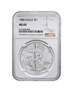 1986 NGC MS-69 1 oz American Silver Eagle Coin (Brown Label)
