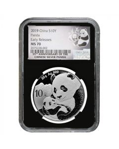 2019 China ¥10 Silver Panda NGC MS70 Early Releases Flag Label
