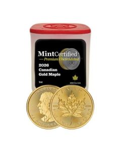 2026 1 oz Canadian Gold Maple MintCertified&trade; Premium Uncirculated &ndash; Sealed Tube of 10
