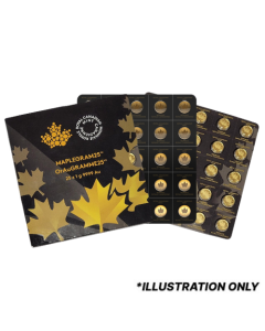 Random 25 x 1g Canadian Gold Maplegram25&trade; Coin Sheet