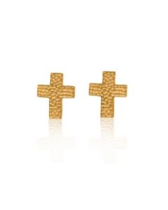 Gold Hammered Cross 24k Earrings | SD24K