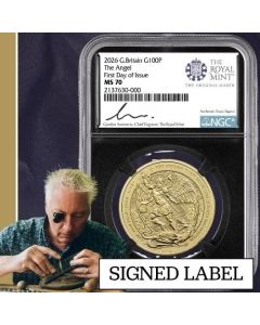 2026 NGC MS-70 First Day of Issue 1 oz British Angel Gold Coin - Gordon Summers Label 2026 NGC MS-70 First Day of Issue 1 oz British Angel Gold Coin - Gordon Summers Label
