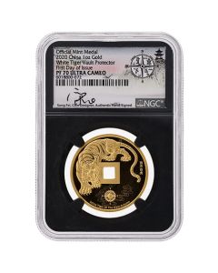 2020 NGC PF-70 First Day of Issue 1 oz Chinese White Tiger Vault Protector Gold Medal - Song Fei Signature, Black Core