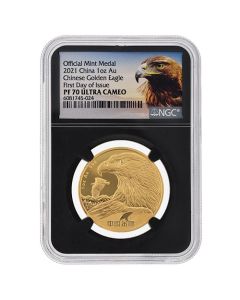 2021 NGC PF-70 First Day of Issue 1 oz Chinese Golden Eagle Gold Medal - Black Core