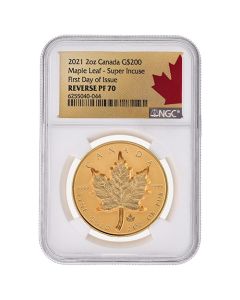 2021 NGC PF-70 First Day of Issue 2 oz Canadian Maple Leaf Super Incuse Reverse Proof Gold Coin