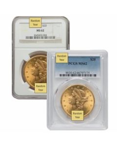 $20 MS-62 Liberty Double Eagle Gold Coin (NGC or PCGS) - Random Year $20 MS-62 Liberty Double Eagle Gold Coin (NGC or PCGS) - Random Year