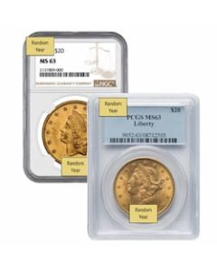 $20 MS-63 Liberty Double Eagle Gold Coin (NGC or PCGS) - Random Year $20 MS-63 Liberty Double Eagle Gold Coin (NGC or PCGS) - Random Year