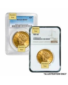 $20 MS-64 Liberty Double Eagle Gold Coin (NGC or PCGS) - Random Year $20 MS-64 Liberty Double Eagle Gold Coin (NGC or PCGS) - Random Year
