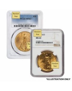 $20 MS-63 St. Gaudens Double Eagle Gold Coin (NGC or PCGS) - Random Year $20 MS-63 St. Gaudens Double Eagle Gold Coin (NGC or PCGS) - Random Year