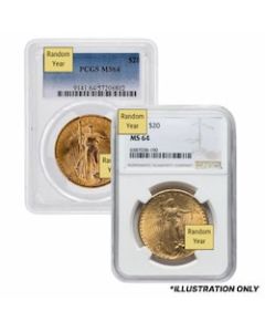 $20 MS-64 St. Gaudens Double Eagle Gold Coin (NGC or PCGS) - Random Year $20 MS-64 St. Gaudens Double Eagle Gold Coin (NGC or PCGS) - Random Year