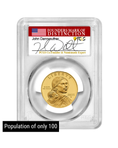 2025-W PCGS PR-70 First Day of Issue 1/2 oz 25th Anniversary Sacagawea Dollar 24k Proof Gold Coin - John Dannreuther Label